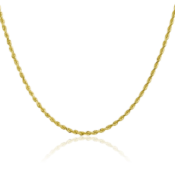 10K Solid Yellow Gold 2.25mm Quadruple Rope Chain Twisted Link Necklace