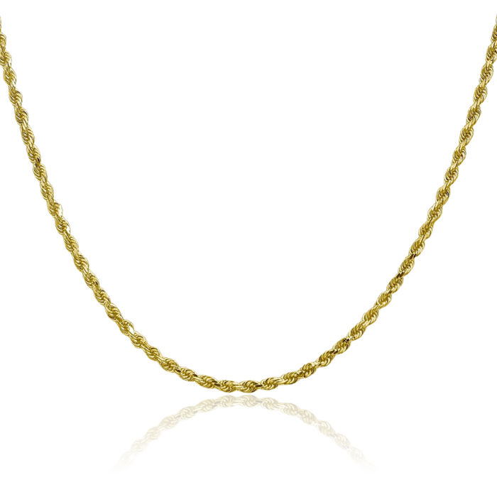 10K Solid Yellow Gold 2.25mm Rope Chain Twisted Link Necklace