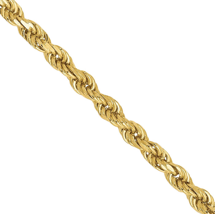 10K Solid Yellow Gold 2.25mm Rope Chain Twisted Link Necklace