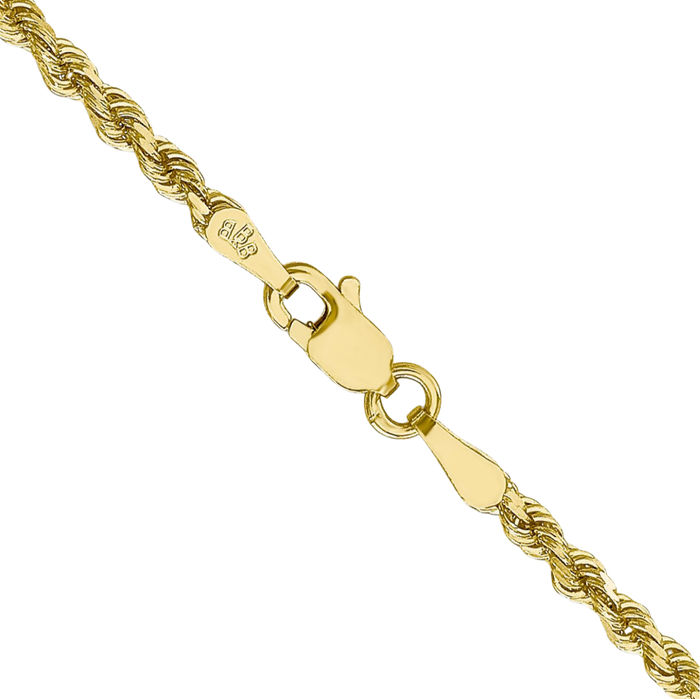 10K Solid Yellow Gold 2.25mm Rope Chain Twisted Link Necklace