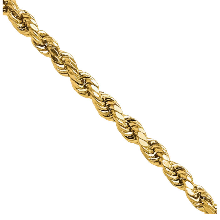 10K Solid Yellow Gold 2.25mm Rope Chain Twisted Link Necklace