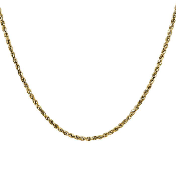 10K Solid Yellow Gold 2.25mm Rope Chain Twisted Link Necklace