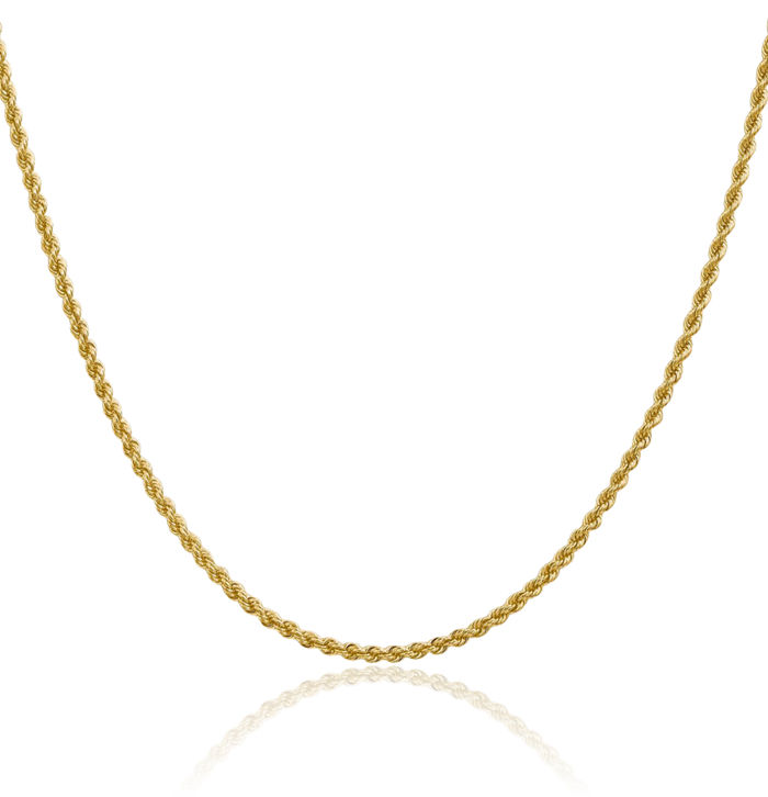 10K Solid Yellow Gold 2.25mm Rope Chain Twisted Link Necklace