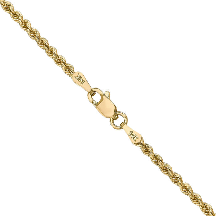 10K Solid Yellow Gold 2.25mm Rope Chain Twisted Link Necklace