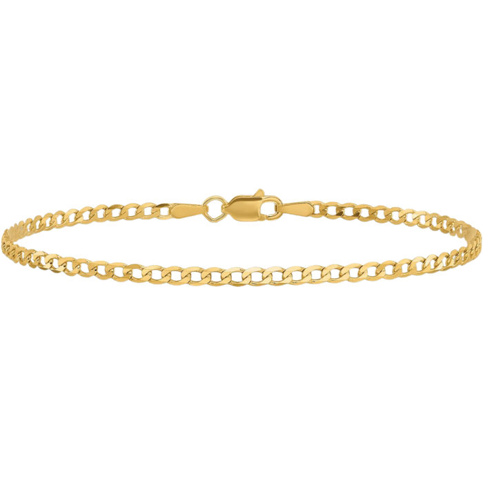 10K Solid Yellow Gold 2.2mm Curb Link Chain Bracelet