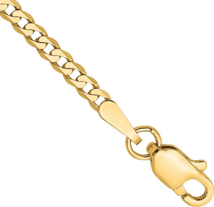 10K Solid Yellow Gold 2.2mm Curb Link Chain Bracelet