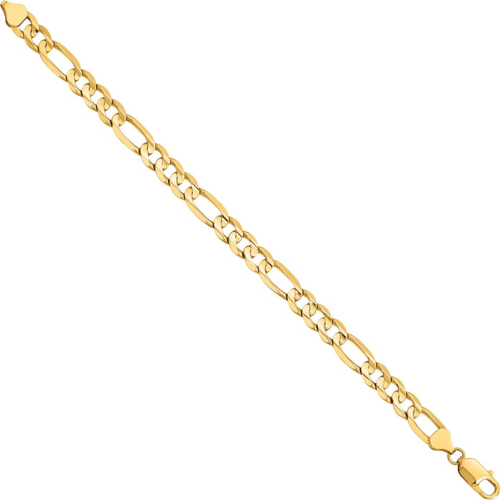 10K Solid Yellow Gold 7mm Figaro Link Chain Bracelet