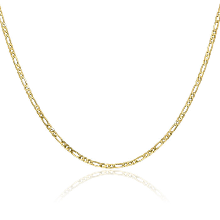 10K Solid Yellow Gold 2.2mm Figaro Link Chain Necklace