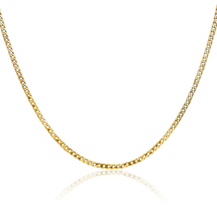 10K Solid Yellow Gold 2.2mm Curb Link Chain Necklace