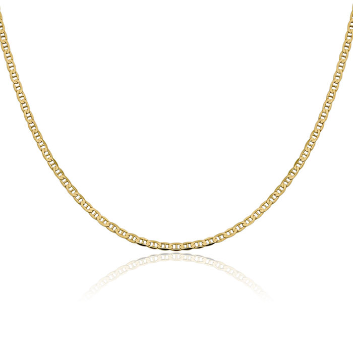 10K Solid Yellow Gold 2.4mm Anchor Mariner Link Chain Necklace