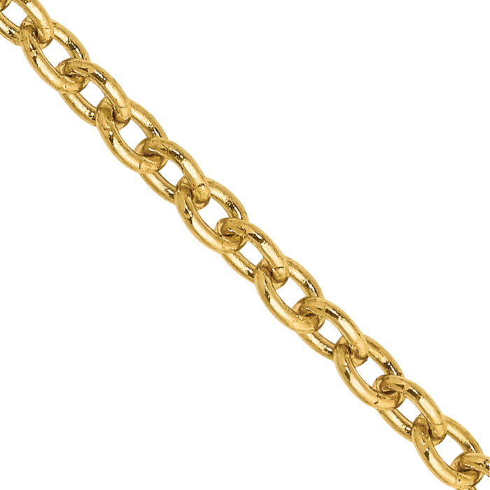 10K Solid Yellow Gold 2.4mm Round Cable Rolo Link Chain Belcher Necklace