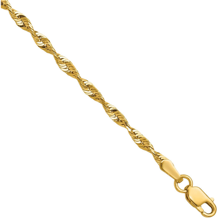 10K Solid Yellow Gold 2.50mm Extra Light Rope Chain Bracelet