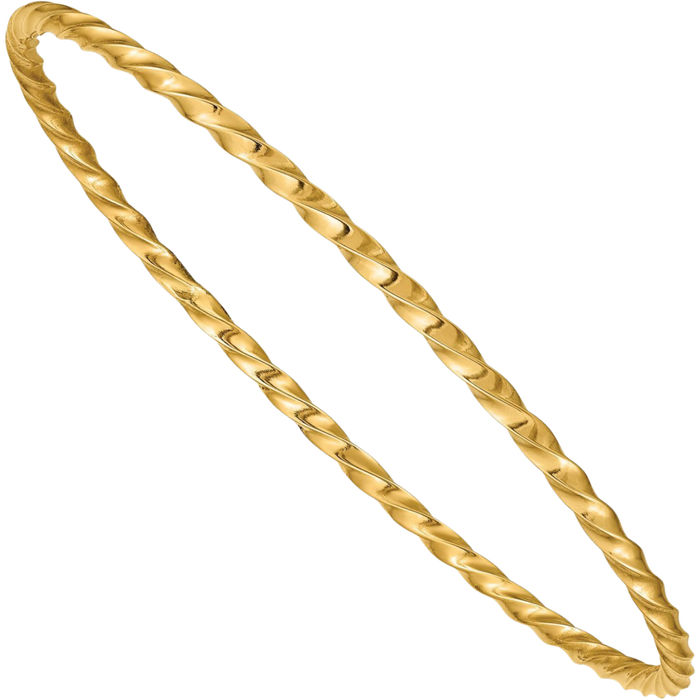 10K Solid Yellow Gold 2.50mm Twisted Slip On Bangle Bracelet