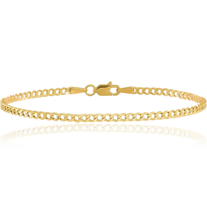 10K Solid Yellow Gold 2.5mm Curb Link Chain Bracelet