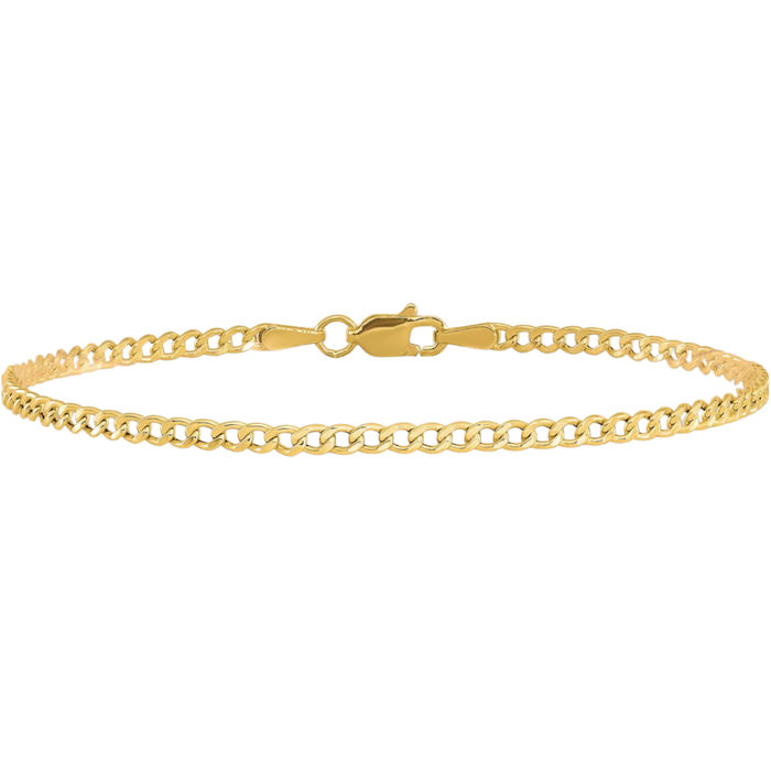 10K Solid Yellow Gold 2.5mm Curb Link Chain Bracelet