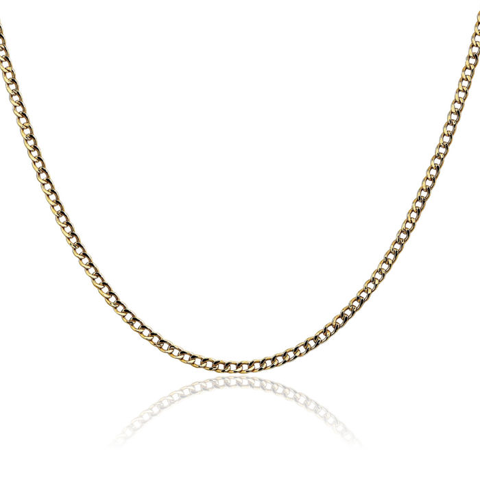 10K Solid Yellow Gold 2.5mm Curb Link Chain Necklace