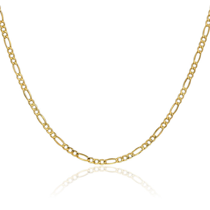 10K Solid Yellow Gold 2.5mm Figaro Link Chain Necklace