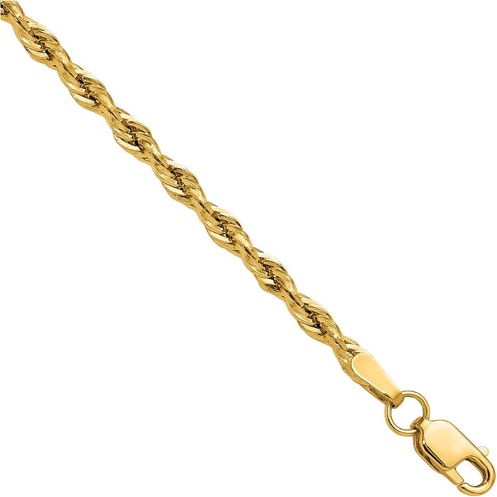 10K Solid Yellow Gold 2.5mm Rope Chain Bracelet