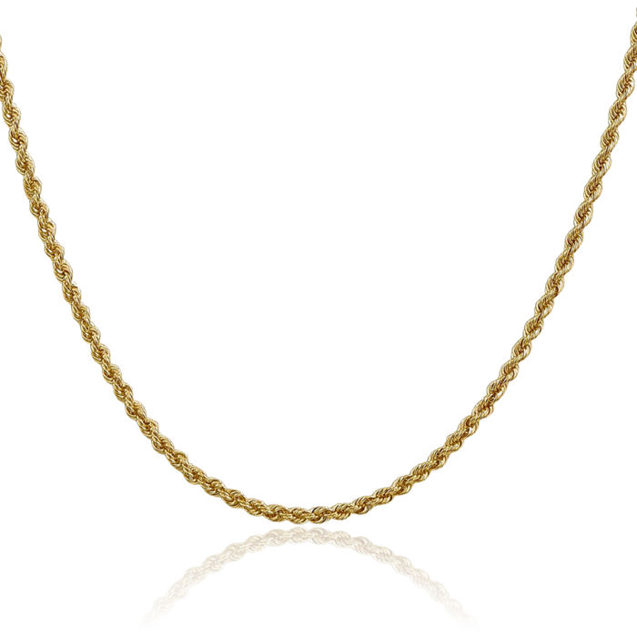 10K Solid Yellow Gold 2.5mm Rope Chain Twisted Link Necklace