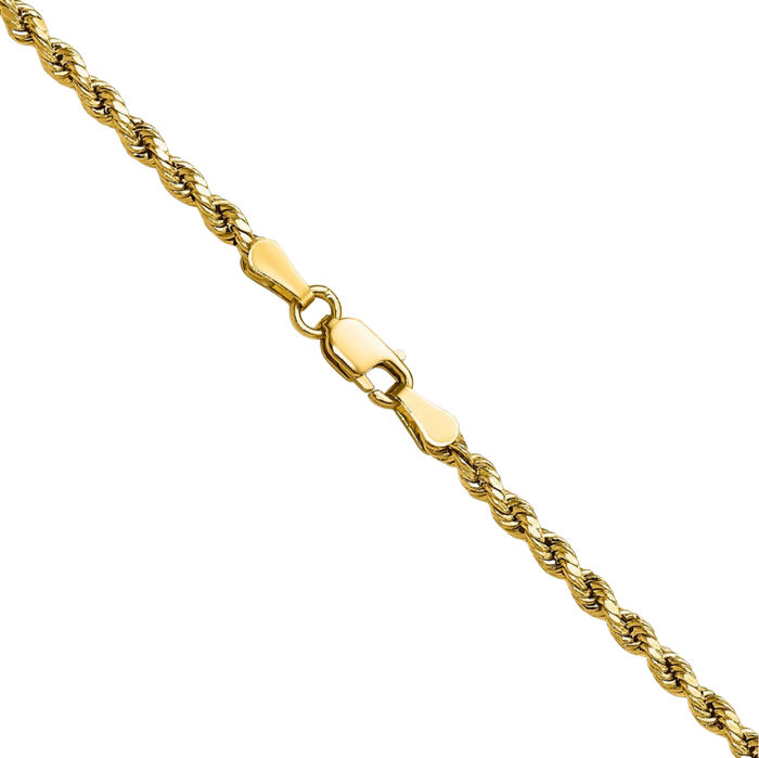 10K Solid Yellow Gold 2.5mm Rope Chain Twisted Link Necklace