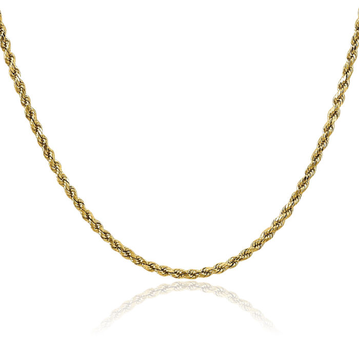 10K Solid Yellow Gold 2.5mm Rope Chain Twisted Link Necklace