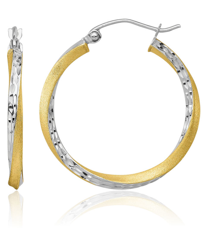 10K Solid Yellow Gold 2.5mm Twisted Round Medium Hoop Earrings