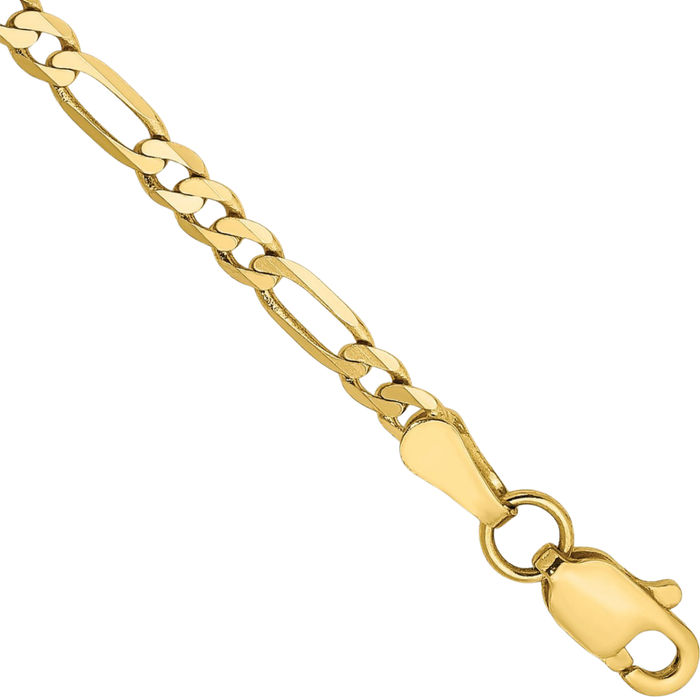 10K Solid Yellow Gold 2.75mm Figaro Link Chain Bracelet