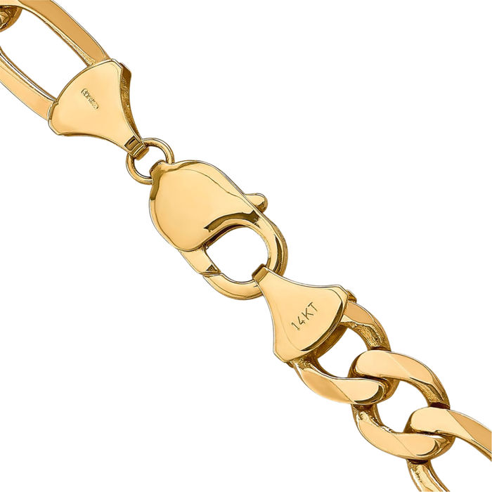 10K Solid Yellow Gold 7mm Figaro Link Chain Bracelet