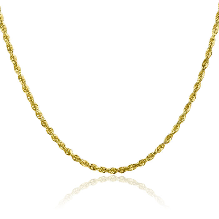 10K Solid Yellow Gold 2.75mm Extra Light Rope Chain Twisted Link Necklace