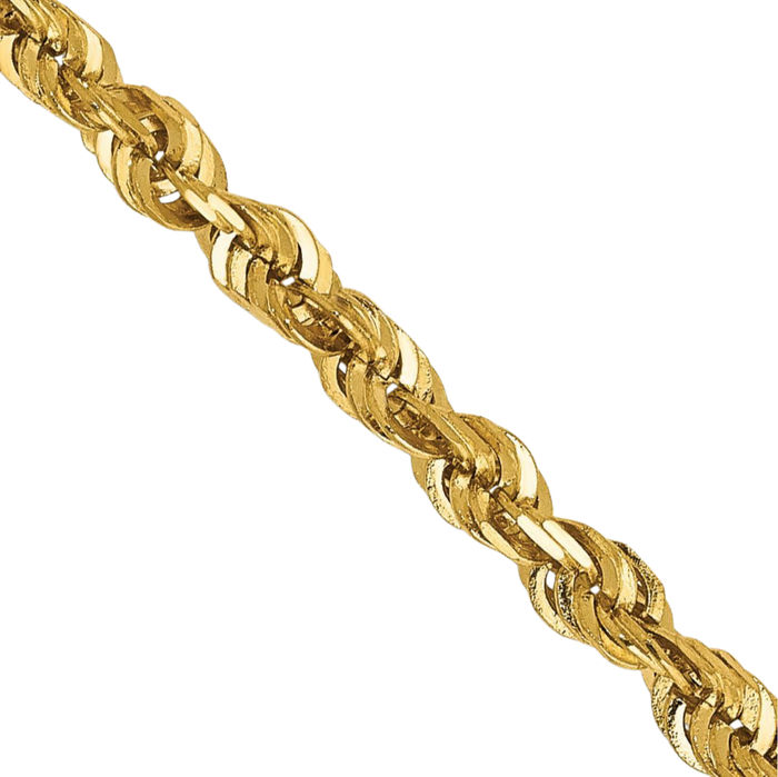 10K Solid Yellow Gold 2.75mm Extra Light Rope Chain Twisted Link Necklace