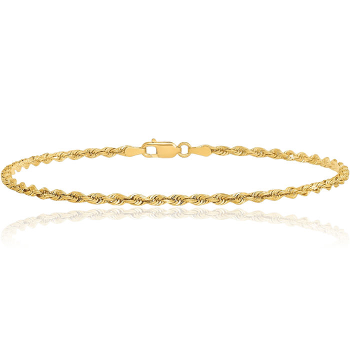 10K Solid Yellow Gold 2.75mm Quadruple Rope Chain Bracelet