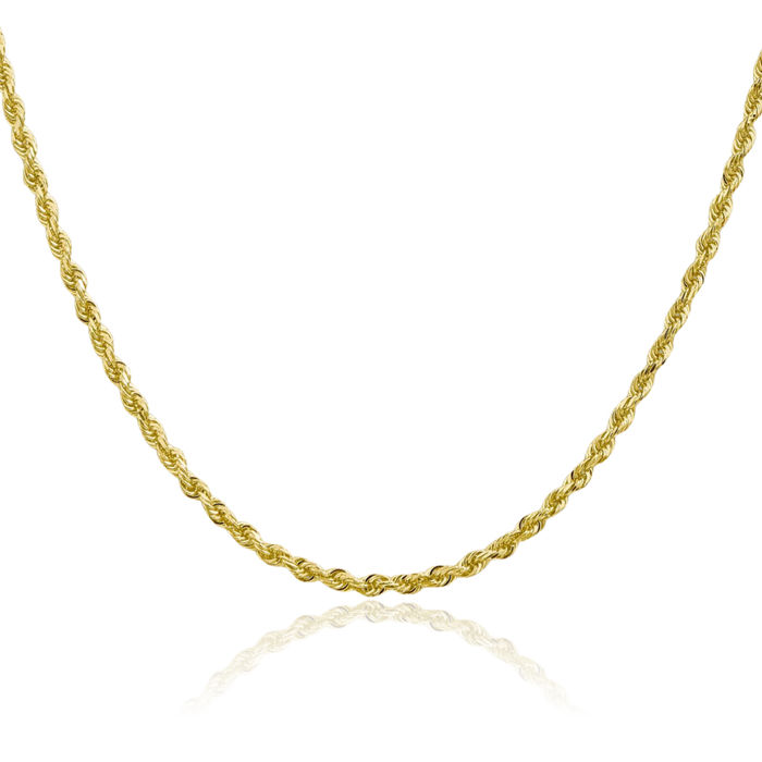 10K Solid Yellow Gold 2.75mm Quadruple Rope Chain Twisted Link Necklace