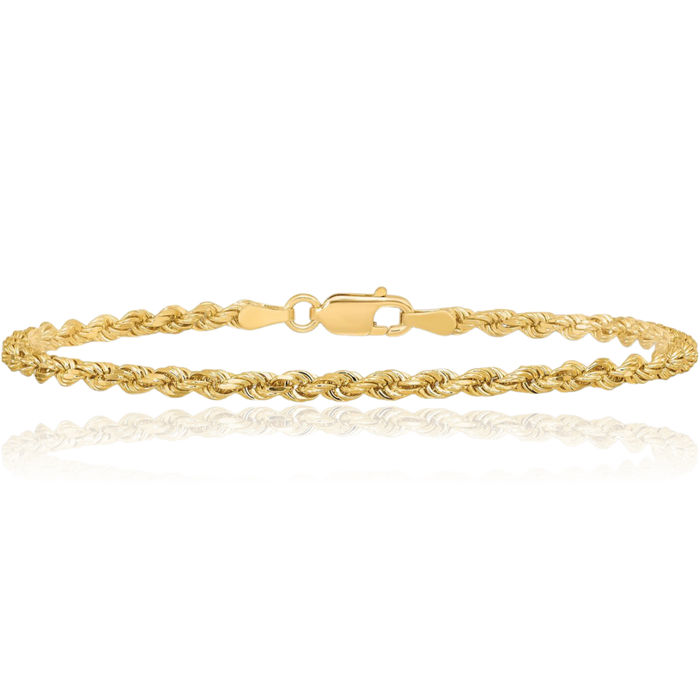 10K Solid Yellow Gold 2.75mm Rope Chain Bracelet