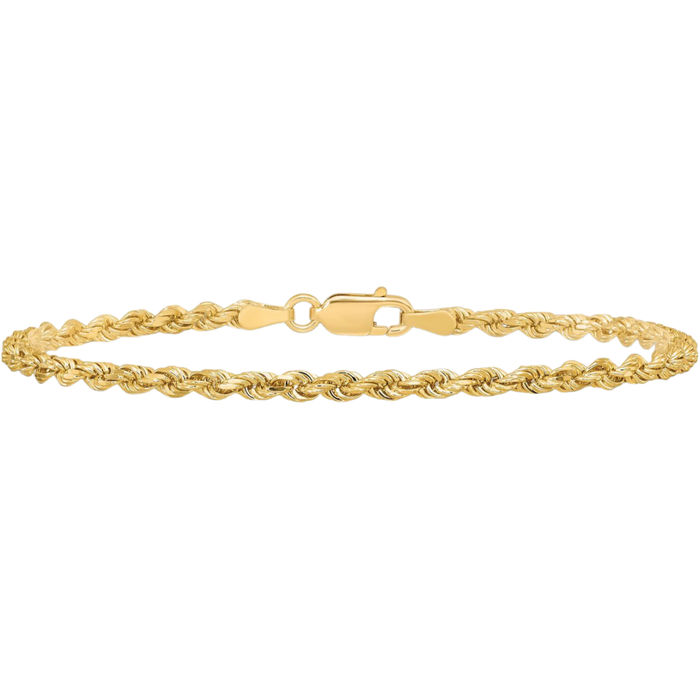 10K Solid Yellow Gold 2.75mm Rope Chain Bracelet