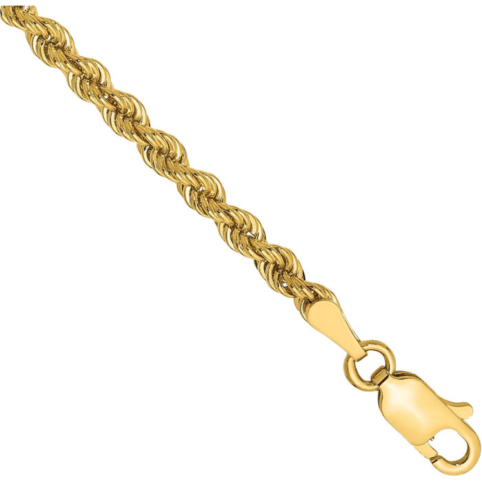 10K Solid Yellow Gold 2.75mm Rope Chain Bracelet