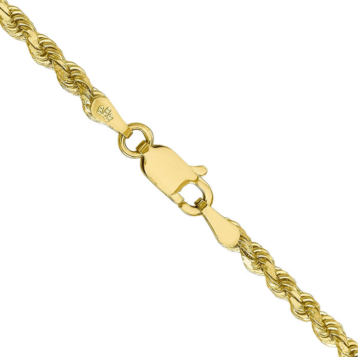 10K Solid Yellow Gold 2.75mm Rope Chain Twisted Link Necklace