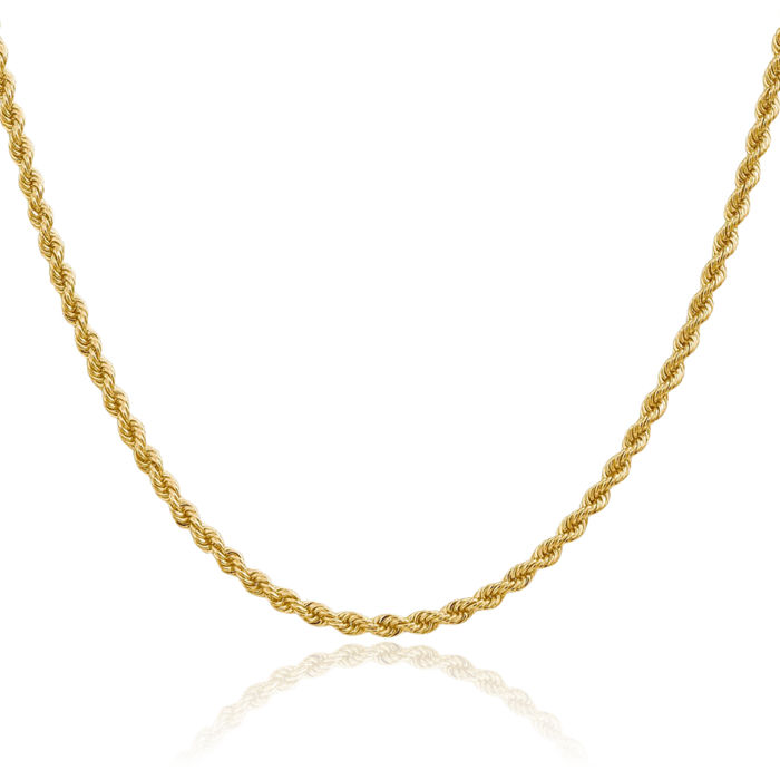 10K Solid Yellow Gold 2.75mm Rope Chain Twisted Link Necklace