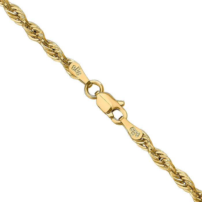 10K Solid Yellow Gold 2.8mm Rope Chain Necklace