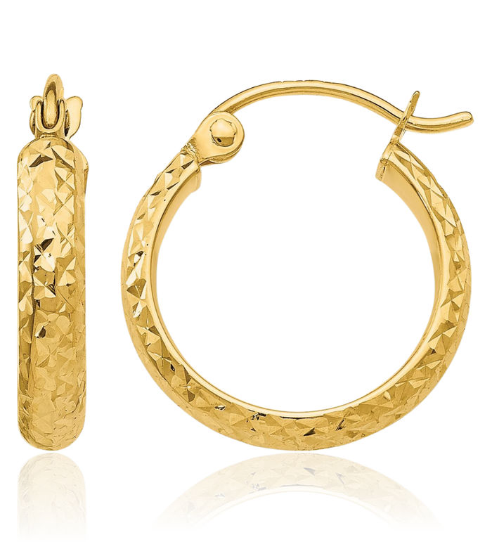 10K Solid Yellow Gold 2.8x15mm Round Small Hoop Earrings