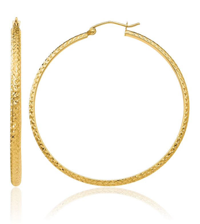 10K Solid Yellow Gold 2.8x46mm Round Large Hoop Earrings