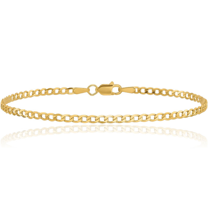 10K Solid Yellow Gold 2.9mm Curb Link Chain Bracelet