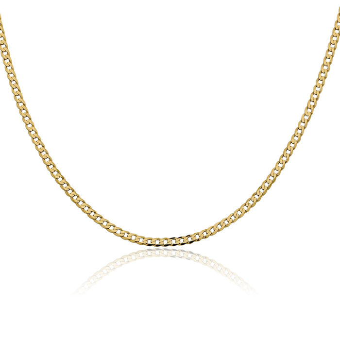 10K Solid Yellow Gold 2.9mm Curb Link Chain Necklace