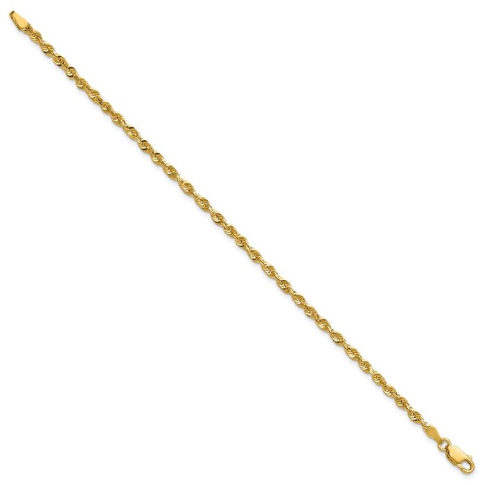 10K Solid Yellow Gold 2.75mm Extra Light Rope Chain Bracelet