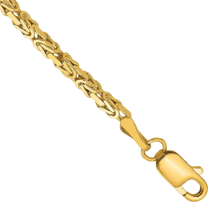 10K Solid Yellow Gold 2mm Byzantine Link Chain Bracelet