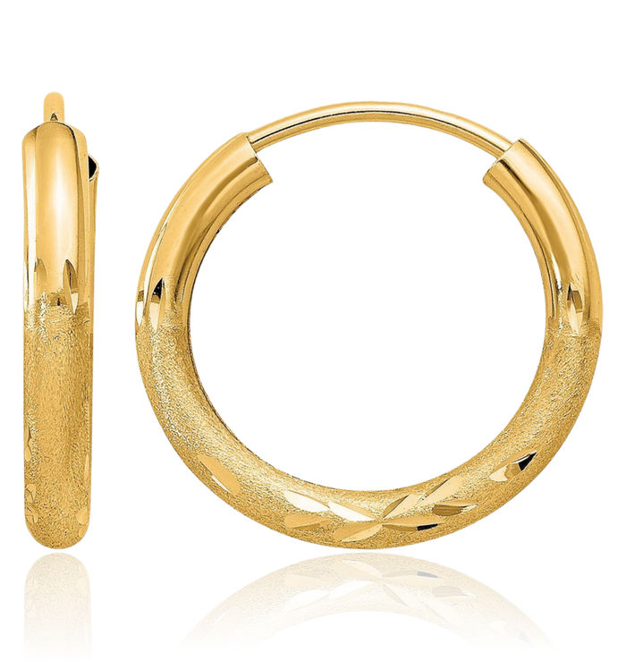 10K Solid Yellow Gold 2mm Endless Round Huggie Small Hoop Earrings