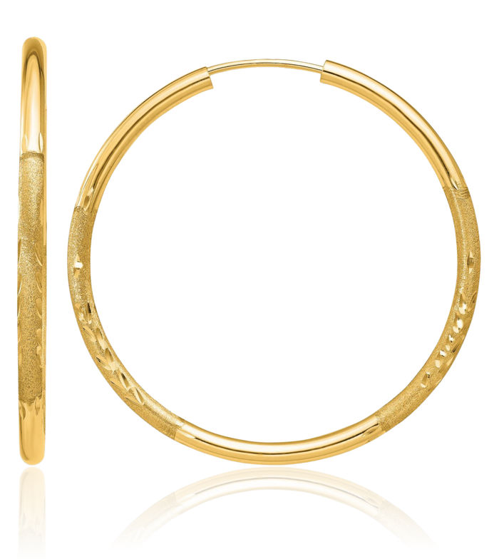 10K Solid Yellow Gold 2mm Endless Round Medium Hoop Earrings