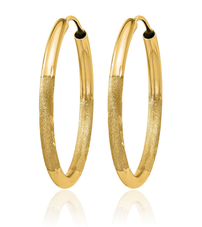 10K Solid Yellow Gold 2mm Endless Round Medium Hoop Earrings