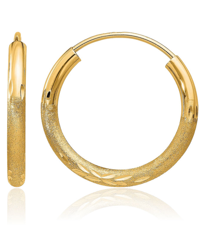 10K Solid Yellow Gold 2mm Endless Round Small Hoop Earrings