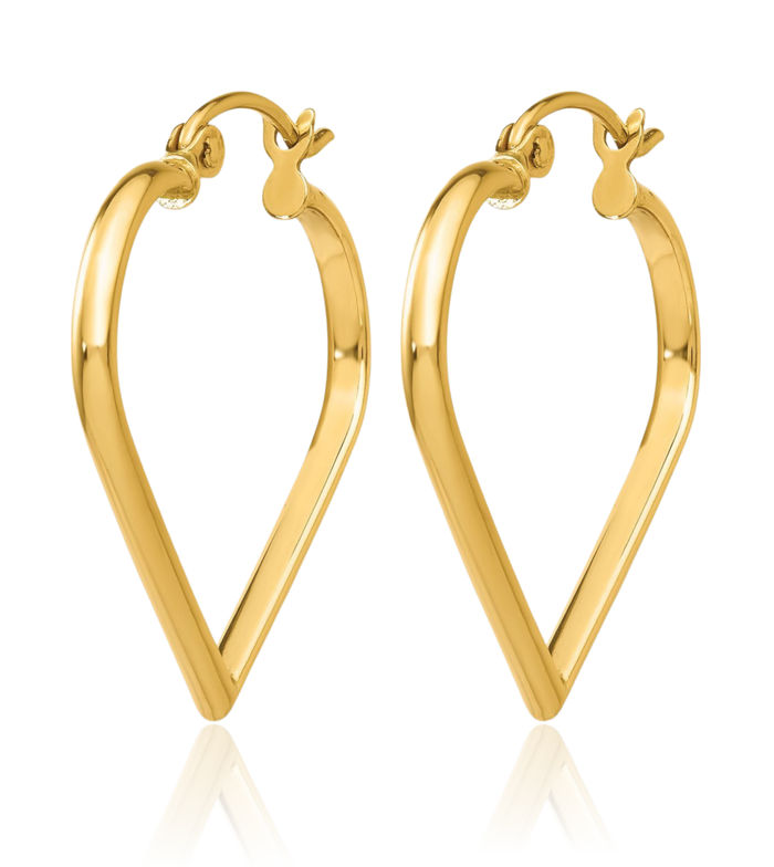 10K Solid Yellow Gold 2mm Heart Friendship Medium Hoop Earrings