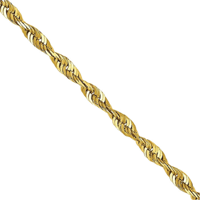 10K Solid Yellow Gold 2mm Extra Light Rope Chain Twisted Link Necklace